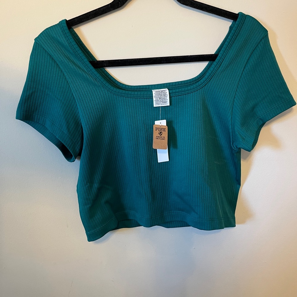 Victoria's Secret PINK Green Fitted Crop T-Shirt